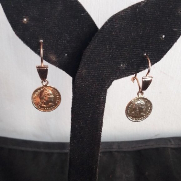 Peruvian Antique Coin Earrings - 18k Solid Gold - Picture 6 of 8